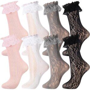 4 Pairs Women's Lace Ankle Socks Ruffle Frilly Mesh for Women